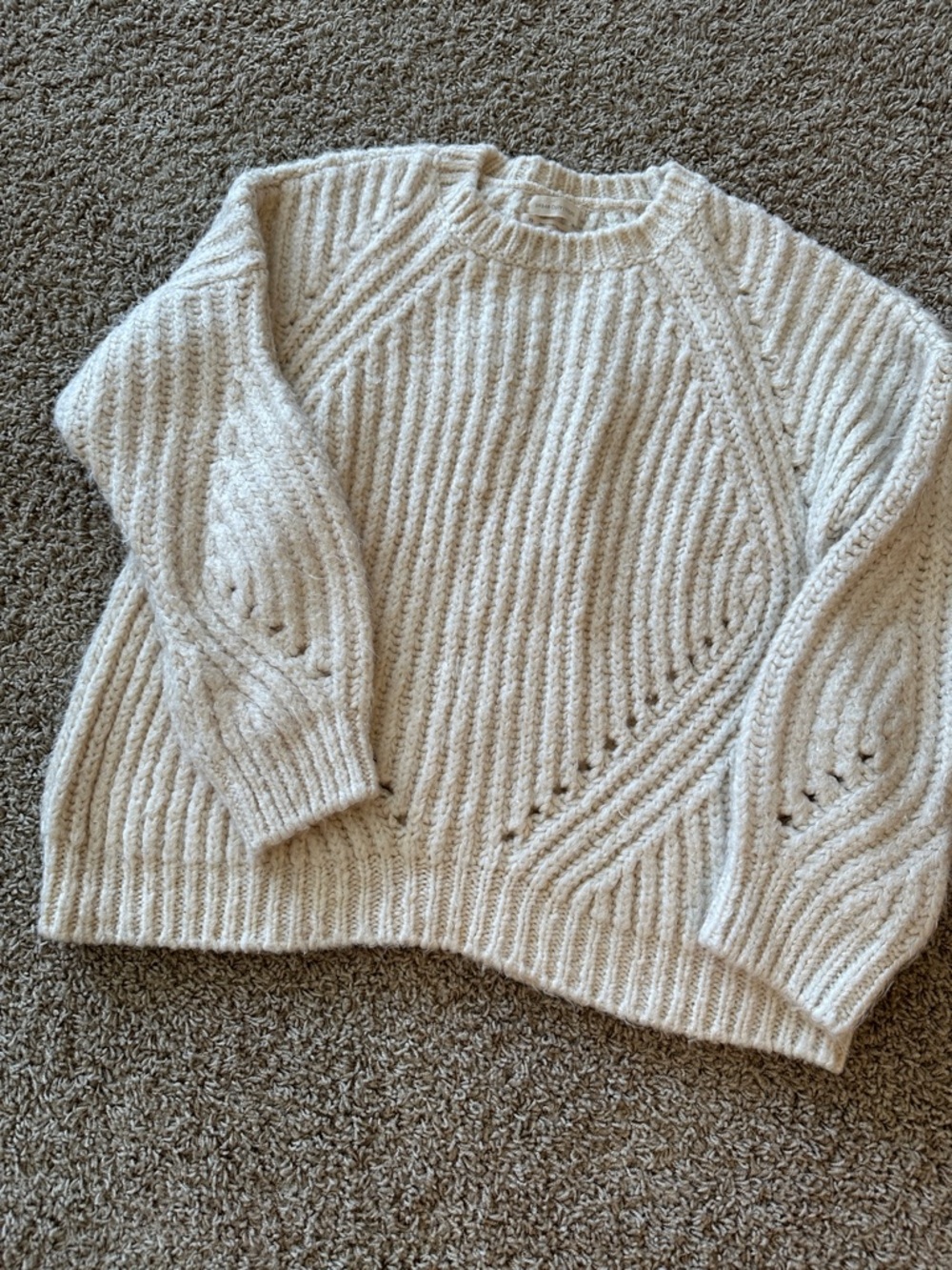 Urban Outfitters Cream Textured Cable Crewneck Oversized Chunk Knit Sweater